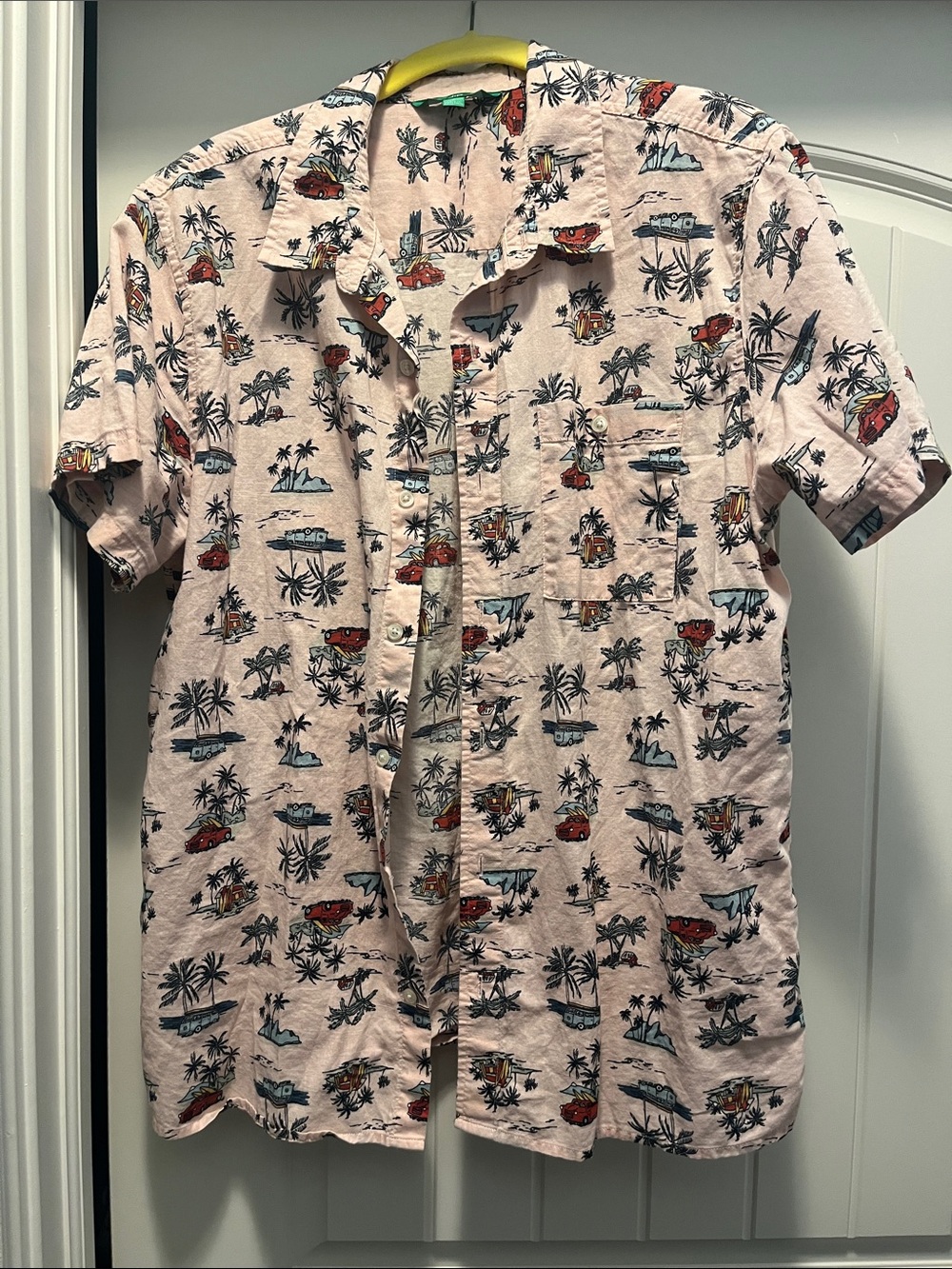 dip Pink Tropical Print Short-Sleeve Button-Down Shirt